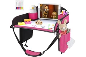 INFANZIA Kids Travel Tray for Car - Car Seat Tray with Markers for Kids Travel, Road Trip Essentials - Carseat Table for Roadtrip Activities - Must Have Toddler Lap Desk Organizer for Airplane (Pink)