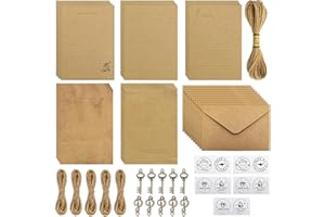 LBING Briefpapier mit Umschlag Set Vintage Schreiben 61Stk Contains 20 Blätter Briefpapier, 10 kraft Umschlägen, 10 Retro Schlüsseln, 11 Hanfseilen(10 pcs 1m +1 pcs 10m), 10 Aufklebern