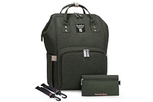 POMELO BEST Zaino Mamma Multifunzione neonato Fasciatoio Bambino Impermeabile Borsa Stoffa Oxford Grande capacità con Materassino fasciatoio, 2 tasche isolanti bottiglia per Viaggiare papà, Verde scuro