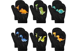 QKURT Småbarn, stickade vantar, 6 par, barn, dinosaurier, vintervantar för ålder 2–5, baby stretch, vantar, barn, magiska handskar, vinter, varma mjuka vantar för små pojkar