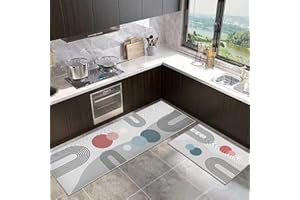 SHUAIG Anti-Rutsch-Küchenmatte Set,waschbar Küchenteppiche 2 Stück,Küchenmatten Mit Schiebeaufkleber für Küche, Foyer.(Style I, 43x75+43x150cm)