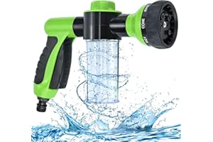 HOMBASING Garden Hose Spray Gun, Adjustable Car Foam Sprayer with Reservoir for Liquid Soap, 8 Patterns High-Pressure Hose Pipe Spray Nozzle with Dispenser for Garden Watering Car Washing Pet Bathing Fertiliser