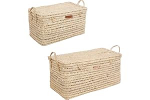 Bohome Living - Coffre et malle de rangement en osier tressé, Déco Bohème Chic (80cm + 60cm)