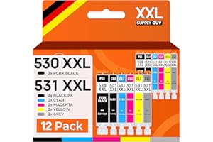 Supply Guy 530 531 XXL Druckerpatronen kompatibel mit Canon PGI-530 CLI-531 Patronen passend für PIXMA TS8750 TS8751 TS8550 TS8551 Multipack 12 Tintenpatronen