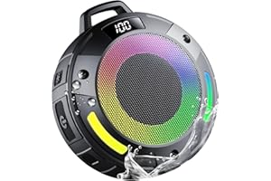 AOWOKA Bluetooth Speaker, 2025 Portable Wireless Shower Speaker, Digital Display Portable Speaker with Detachable hook ,IPX7 Waterproof with LED Light, HD Sound & Bass for Bathroom, Pool, Beach & Outdoor