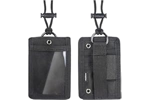 simpletome Porte-Badges Tour du Cou - Porte Cartes avec Poche Zippée pour Travail Voyage ou Plein Air 1000D Nylon (Noir)