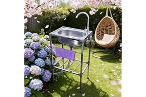 SUFAPRE Edelstahlspüle mit Einzelnen Kaltwasserhahn, Freistehende Küchenspüle mit Ablaufgarnitur und Handtuchhalter, Geeignet für Restaurant, Garage, Camping, Garten, Balkon