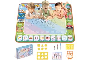 Lahrma Water Doodle Mat Kids Toys 100×80cm, Large Aqua Magic Doodle Water Mat with 3 Doodle Pens and 3 Drawing Templates, Reusable Water Drawing Mat for 4-6 Years Old Boys&Girls, Education