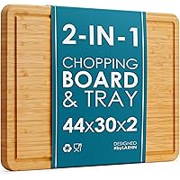 Premium Organic 2-in-1 Extra-Large Wooden Chopping Board & Serving Tray – 44x30x2cm – Multi-Purpose Bamboo Cutting Board with