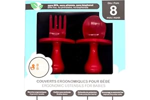 BABY BOOM Couverts ergonomiques pour bébé Coffret cuillère et fourchette - A partir de 8 mois - Apprentissage du repas seul adapté aux petites mains de l'enfant Diversification alimentaire DME
