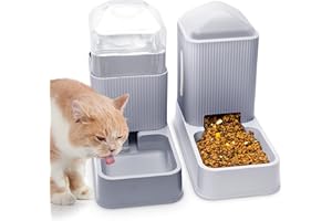 XINGCHENG-SPORT Automatic Cat Feeders Automatic Dog Feeder with Dog Water Bowl Dispenser 2 Pack Cat Feeder and Cat Water Dispenser in Set 1 Gallon for Small Medium Dog Puppy Kitten(gray)