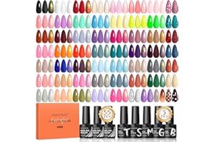 Peacecolor 60PCs Gel Nail Polish Set 55 Colors Gel Polish Kit with Glossy/Matte/Glitter 5Pcs Top Coat & Base Coat Soak Off U V Lamp Glitter Pink White Nail Kit Gifts for Women