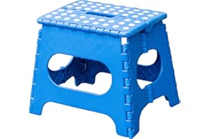 Knight Folding Step Stool | Strong Heavy Duty Skid Resistant Stool for Kids and Adults | White Black Grey Blue | H29 x L27 x W22 CM (Blue)