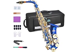 EASTROCK Alto Saxophone for Beginner, E Flat Blue Lacquer Alto Saxophone, E Key Sax with Hard Case Mouthpiece Pads Neck Strap Reeds Cleaning Cloth Gloves (Blue)