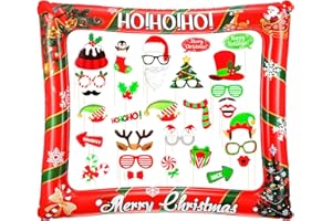 HARRYCLE Christmas Inflatable Photo Booth Frame with 32 Pcs Photo Booth Props Christmas Party Props Picture Selfie Frame Xmas Holiday Family Decor Game Accessories Supplies