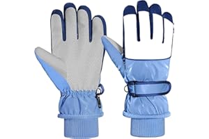 MoKo Guantes de Esquí para Niños, Guantes de Esquí Impermeables con Puños Elásticos para Esquí, Snowboard, Ciclismo, Guantes de Invierno Térmicos Cortaviento para Niños de 6 a 15 Años