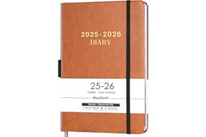 BOOQOOL Academic Diary 2025-2026 - A5 diary 2025-2026 day per page from Jul. 2025 to Jun. 2025, Productivity planner 2025-2026 with Monthly Tabs, 14.8cm × 21.4cm - Brown