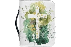 Vodetik Leather Bible Case with Cross Niv Floral Hard Cover Bible Small Size with Zippered Handle Bible Protective Bag Scripture Catholic Christian Present Gift