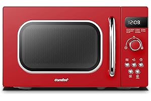 Comfee CMSRO 20 di rd Micro-ondes rétro avec 8 menus automatiques, 5 niveaux de puissance de cuisson, bouton de cuisson express, 20 L, 800 W, rouge passionné
