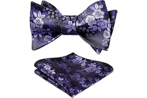 HISDERN Ensemble nœud papillon et mouchoir pour homme Motif floral et carré de poche pour fête de mariage