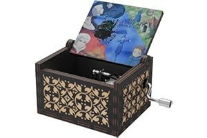 HLZK Pozytywka Howl's Moving Castle z drewna, motyw anime Merry Go Round of Life, drewniane ręcznie korbowane pozytywki, prezent na Nowy Rok, prezent urodzinowy (czarny zamek)