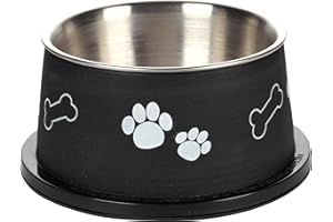 Flamingo Gamelle pour la Nourriture et l'eau Longues Oreilles Kena Noir/Argent 640ml – Bol Profond Antidérapant pour Chiens à Grandes Oreilles | Hygiène et Confort au Quotidien