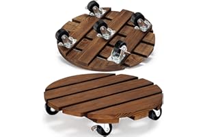 Yangbaga 2pack Plant Caddy 12’’Wood Duty Rolling Plant Stand with 2 360° Lockable Caster Wheels,Indoor Outdoor on Roller Patio/Flower Pot/Succulent Pots