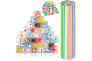 RUNXIN 64Pcs Matite con Gomma Bambini,32 Gomme Cancellare Bambini Divertenti & 32 Petalo Matite Bambini Adatta Regalini Fine Festa Compleanno,Gadget Compleanno Bambini