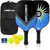 BEKTOR Complete Pickleball Set with Fiberglass Paddles - 2 Paddles, 4 Balls, Carry Bag and Overgrips - Pickleball Kit for All