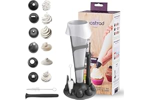 MASTRAD - Set 2 Poches à Douille Professionnelle Réutilisables + Support + Goupillon de Nettoyage - Cuisine Pâtisserie Desserts - Contenance 500ml et 1L - Sans BPA, Noir