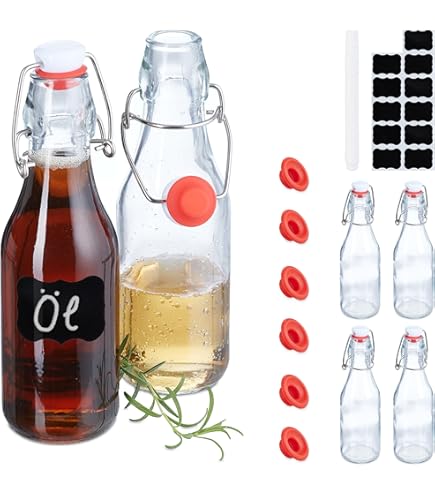 Zanfqvo Glazen flessen 250 ml met beugelsluiting, 10 stuks kleine flessen om te vullen, beugelfles om te vullen, sapfles voor olie, azijn, sap en limonade