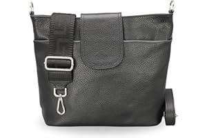 Brise Art Umhängetasche Damen Echtes Leder ELLIE Handgemachte Crossbody Bag mit Ledergurt + Optionalen Breiten Gemusterten Riemen 6 Fächer Wasserdichte Stylische Schultertasche Made in Italy