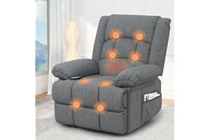 Srfzluxy Recliner Armchair Recliners with Massage & Heat, Padded Armrest & Cushion Extended Footrest, Manual Adjustable Single Sofa with Dual Side Pockets, Reclining Chairs Living Room Sofa Chair