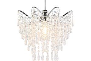 Hi-ERA Lamp Shades Ceiling, Acrylic Light Shade, Ceiling Light Shade Faux Chandelier for Bedroom, Beaded Lampshade Height 35cm, 3 Tiers, Clear