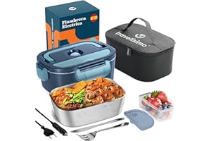 TRAVELISIMO Fiambrera Electrica Comida Trabajo 80W Taper Electrico para Comida 1,5L Fiambrera Termica 3 en 1 12V/24V/220V Lon