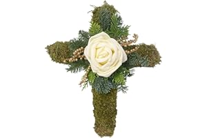 Passion MaDe Grabgesteck Mooskreuz frische Tanne Nr. 1 Rose Grabschmuck Grabaufleger Trauerschmuck Trauer Trauergesteck Totensonntag Allerheiligen Kreuz Moos (Nr. 1 - Rose)