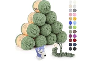 Coopay 10 Pelote de Laine à Tricoter, 450g (10x 45g), Laine Crochet Doux en Coton et Fibre, 5 Brins, Laine Crochet Tricot pour Layette, Fil à Crocheter Écharpe, Couverture, Gant - Vert