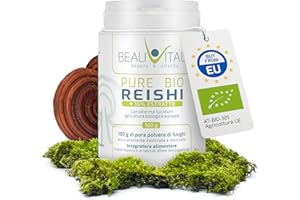 BEAUVITAL Pure Bio Reishi Ganoderma 100 g con estratto di Reishi biologico al 10% | Nuova formula | Ganoderma lucidum da agricoltura biologica dell'UE, vegan, senza additivi artificiali