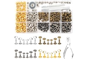 Deepton Ledernieten Set, 180 Sätze Leder Nieten mit Nietenzange und Lochzange, 12mm 8mm 6mm Hohlnieten, Nieten Set mit Werkzeug, Nietenzange für DIY-Leder, Kleidung und Kunsthandwerk