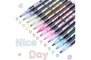 Hiyouer Double Line Outline Pens 12 Colours Shimmer Metallic Markers Glitter Pens for Painting DIY Art Craft Scrap Posters Doodle Dazzle Writing Drawing Pen for Birthday Greeting Festival Gift Card