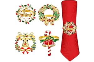 VALICAER 4 sztuki bożonarodzeniowych pierścieni na serwetki, stop, Boże Narodzenie, zestaw pierścieni do serwetek, dekoracja stołu, pierścienie na serwetki, uchwyt na serwetki, Boże Narodzenie, klamra, uchwyt