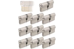 GERCAR Pro 10x Schließzylinder 35/35 gleichschließend Set 10 Profilzylinder inkl. 50 Schlüssel - 70 mm Türschloss Zylinderschloss 10er Zylinder - Länge: 70mm, A:35 B:35 - Messing matt massiv