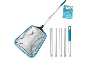 U.S. Pool Supply Swimming Pool 6-Foot Long Leaf Skimmer Net with 13" Aluminum Frame & Pole Sections - 5" Deep Ultra Fine Mesh Netting Bag Basket for Fast Cleaning of the Finest Debris, Clean Spas Pond
