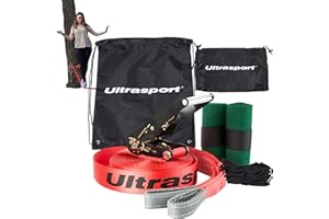 Ultrasport Slackline Set 15m-25m, with Ratchet and Transport Bag, Complete Fitness Slackline, TÜV GS Certified, for Children & Adults
