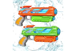 RONSTONE Pack de 2 Pistolas de Agua para Niños - Pistola de Agua 280ML con Alcance de 8.8 Metros para Exterior Jardín Playa Verano Fiesta Piscina Verde y Naranja