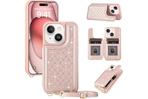 Jcxtrombulous Handyhülle für iPhone 11,Geldbörse Crossbody mit Trageriemen,Kartenfächern,Standfuß und RFID-Schutz – Magnetisches Flip Cover mit Lanyard,Roségold Diamant