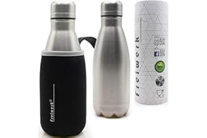 Termo Vacuum to Go de acero inoxidable, de Freiwerk, doble pared de cubierta protectora de neopreno, botella exterior plateada