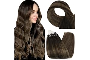 ‎FSHINE Fshine Microring Extensions Echthaar 55cm 50g Dunkelstes Braun Balayage Ombre Mittelbraun #2/6/2 Cold Fusion Remy Haarextension Echthaar Microring 1g/s