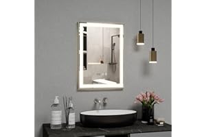 YOURLITE Miroir de Salle de Bain avec Éclairage LED 50x70cm, Fonction Antibuée Étanche Ip44 Lumière Chaude Lumière Naturelle Lumière Froide et Luminosité Réglables, avec Affichage Heure et Température