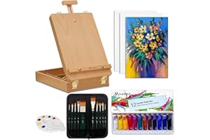 SAMOART Acrylfarbe Set für Künstler 27-teiliges, Tischstaffelei, 12 Acrylfarben,10 Acrylpinsel,Palette und 3 Leinwandpaneele, Geeignet für Kinder Erwachsene, Künstler, Studenten